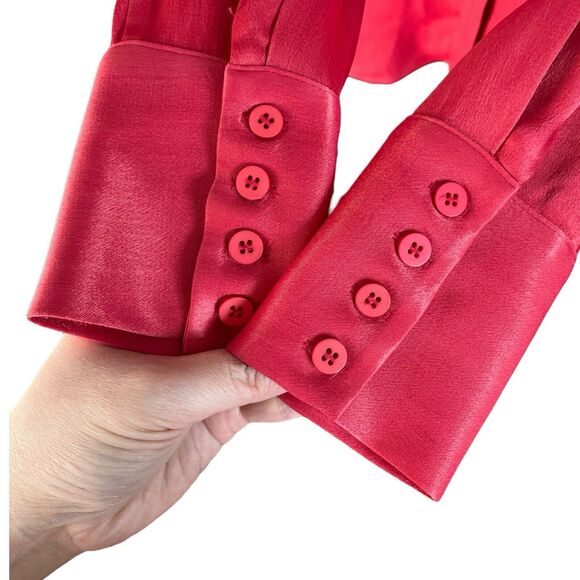 Atoir Satin Button Down Blouse Red Long Sleeve Women’s Size XS - Picture 5 of 7